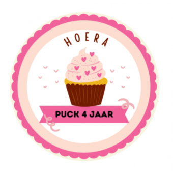 Verjaardagsticker - Roze Cupcake