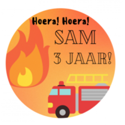 Verjaardag sticker - Brandweerauto 