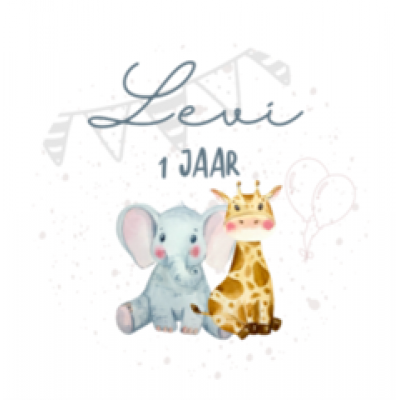 Verjaardag sticker - Giraffe en Olifant