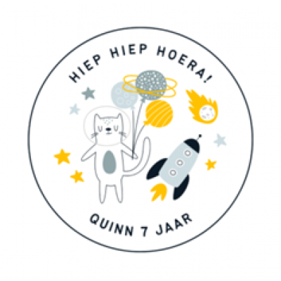 Verjaardagsticker - Poes in de Ruimte