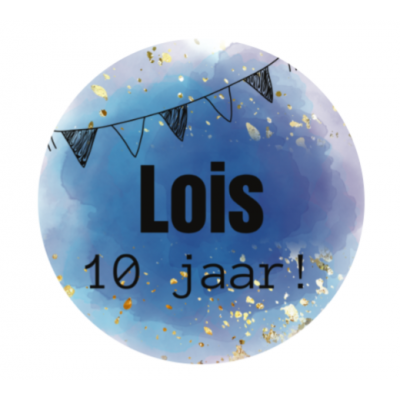 Verjaardag sticker - Blauw met goud
